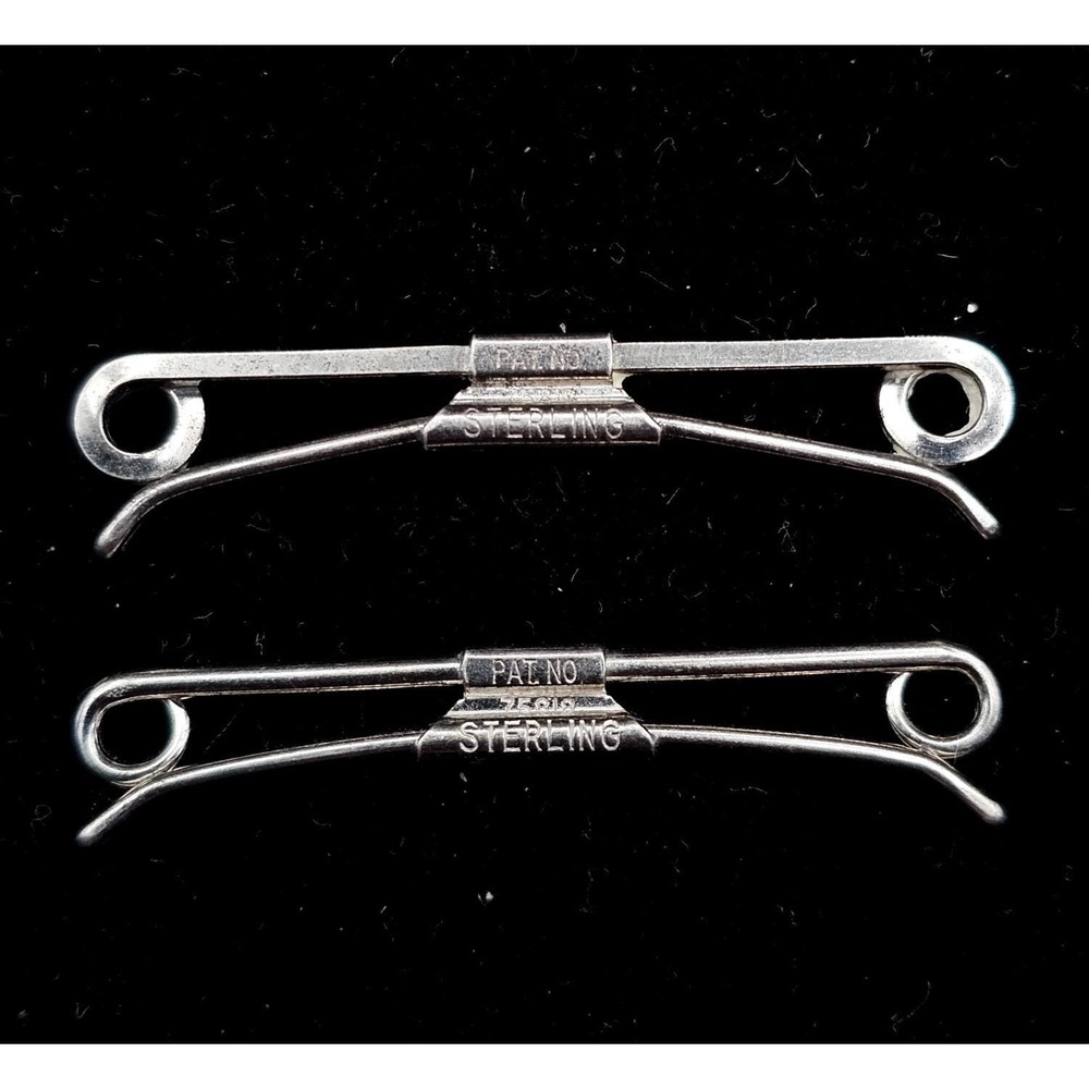 Vintage Swank Sterling Silver Collar Bar Clip 1920s Classic Accessory Set of 2